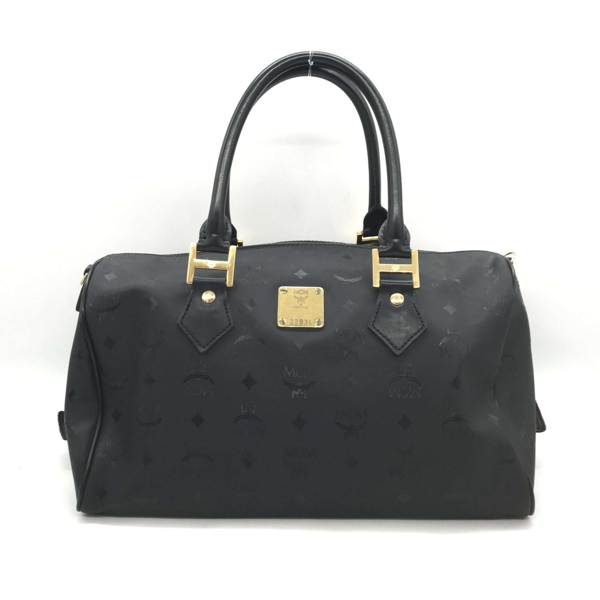 MCM Preloved Black Visetos Monogram Boston Bag