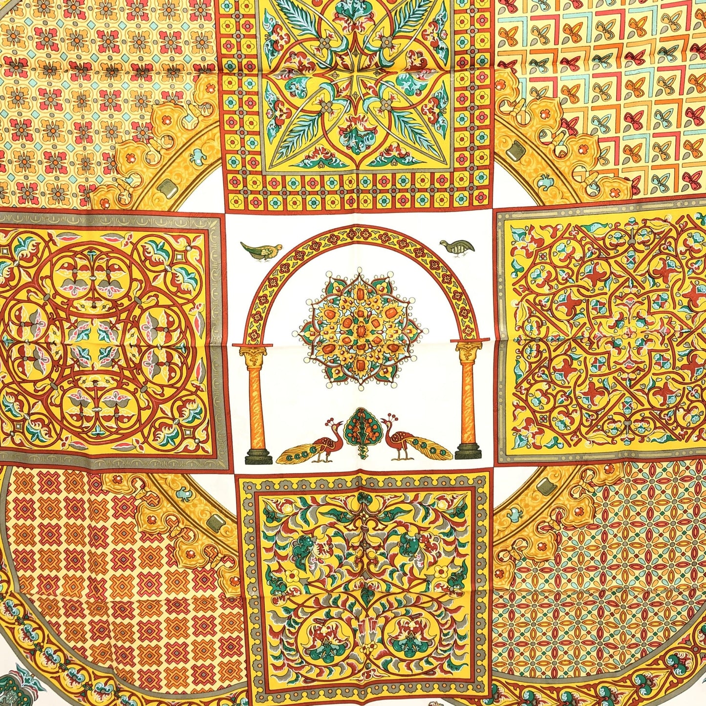 Hermès Preloved HERMÈS Carré 45 "CIELS BYZANTINS" 100% Silk Scarf in Pristine Yellow Opulence