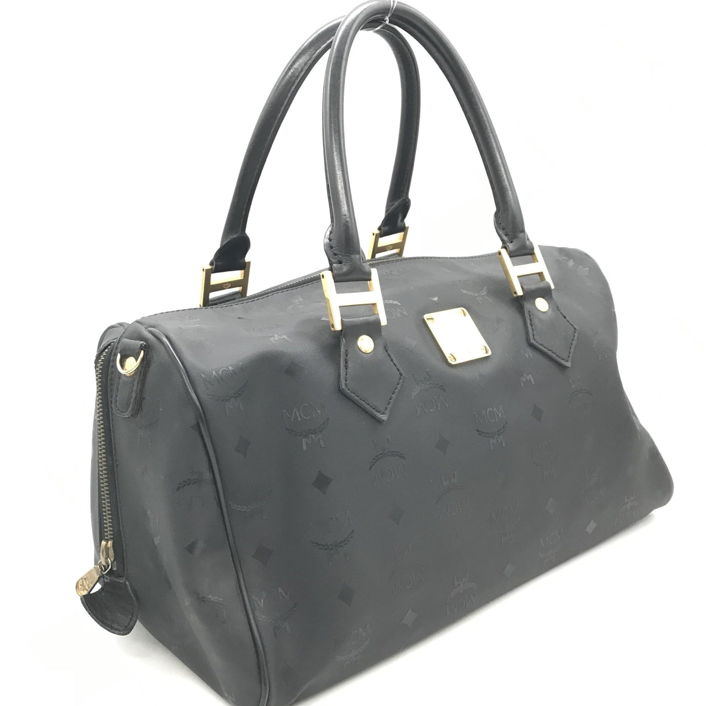MCM Preloved Black Visetos Monogram Boston Bag