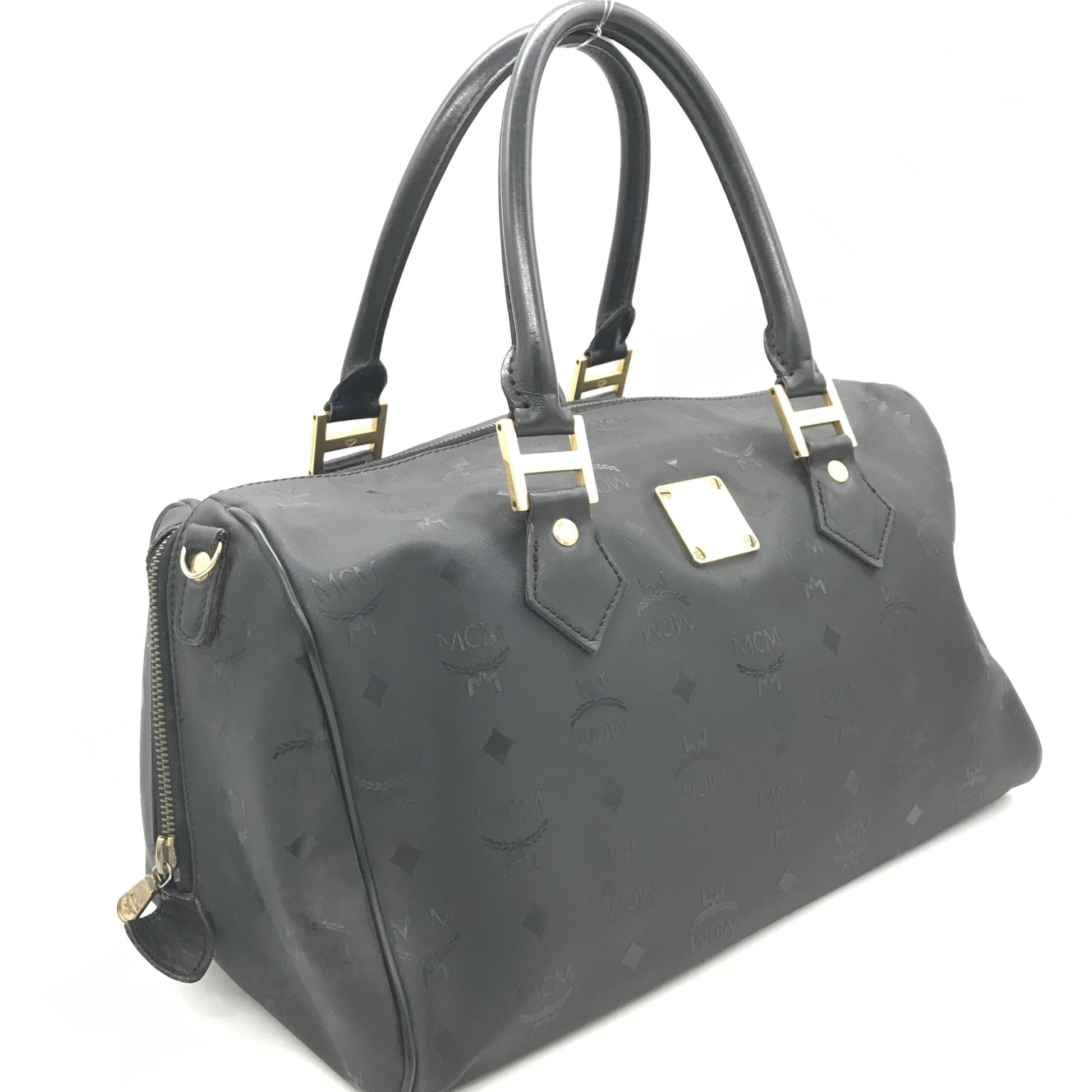 MCM Preloved Black Visetos Monogram Boston Bag