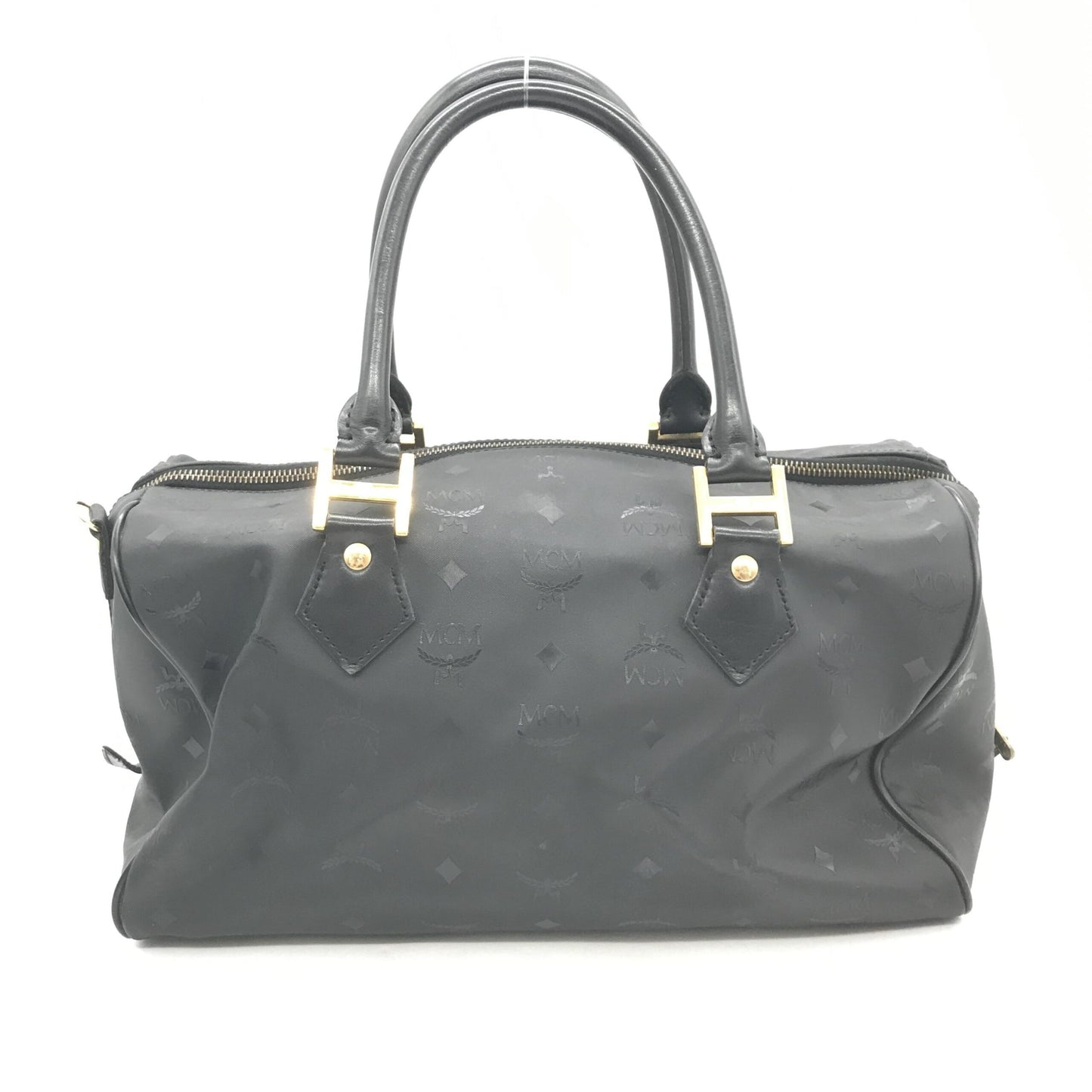 MCM Preloved Black Visetos Monogram Boston Bag