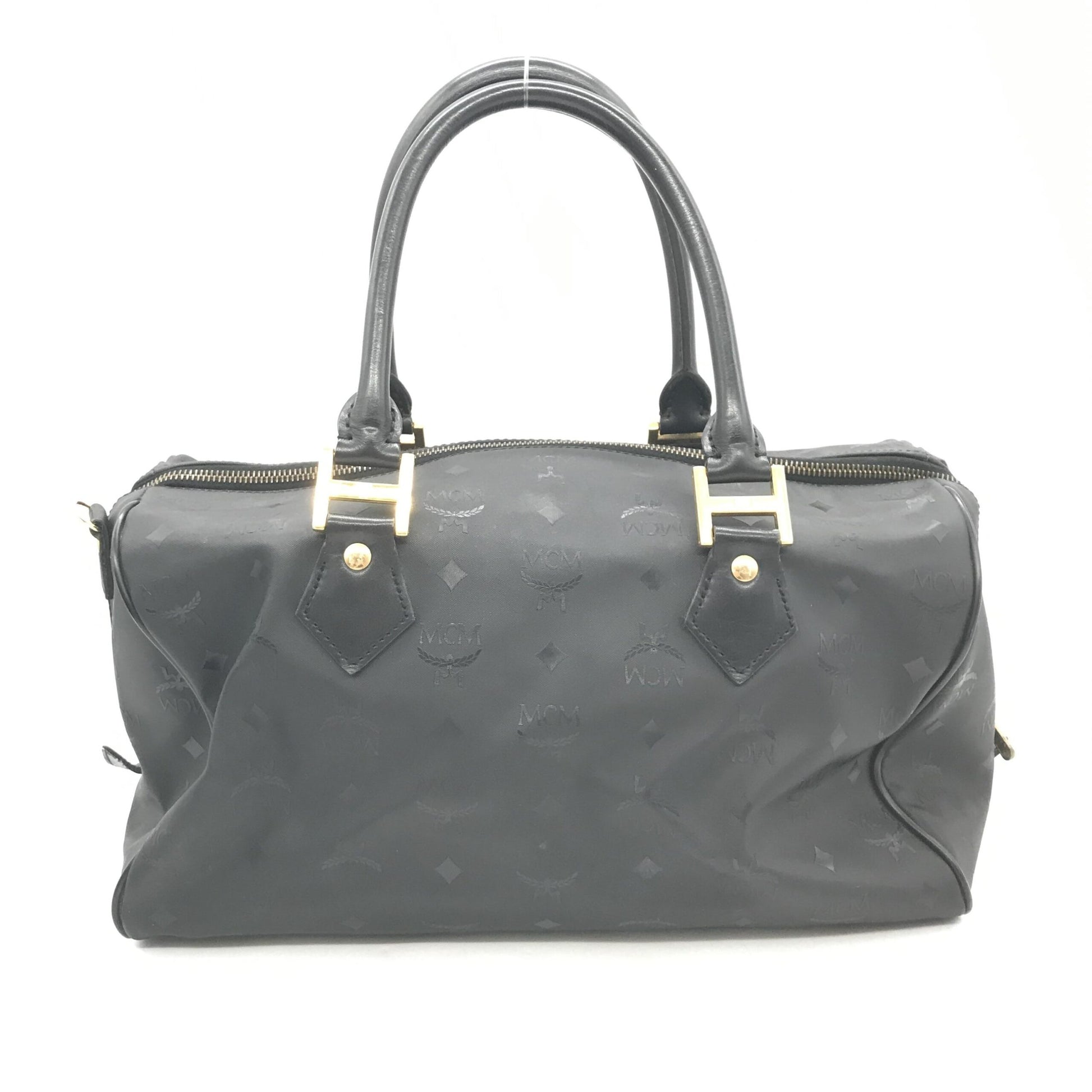 MCM Preloved Black Visetos Monogram Boston Bag