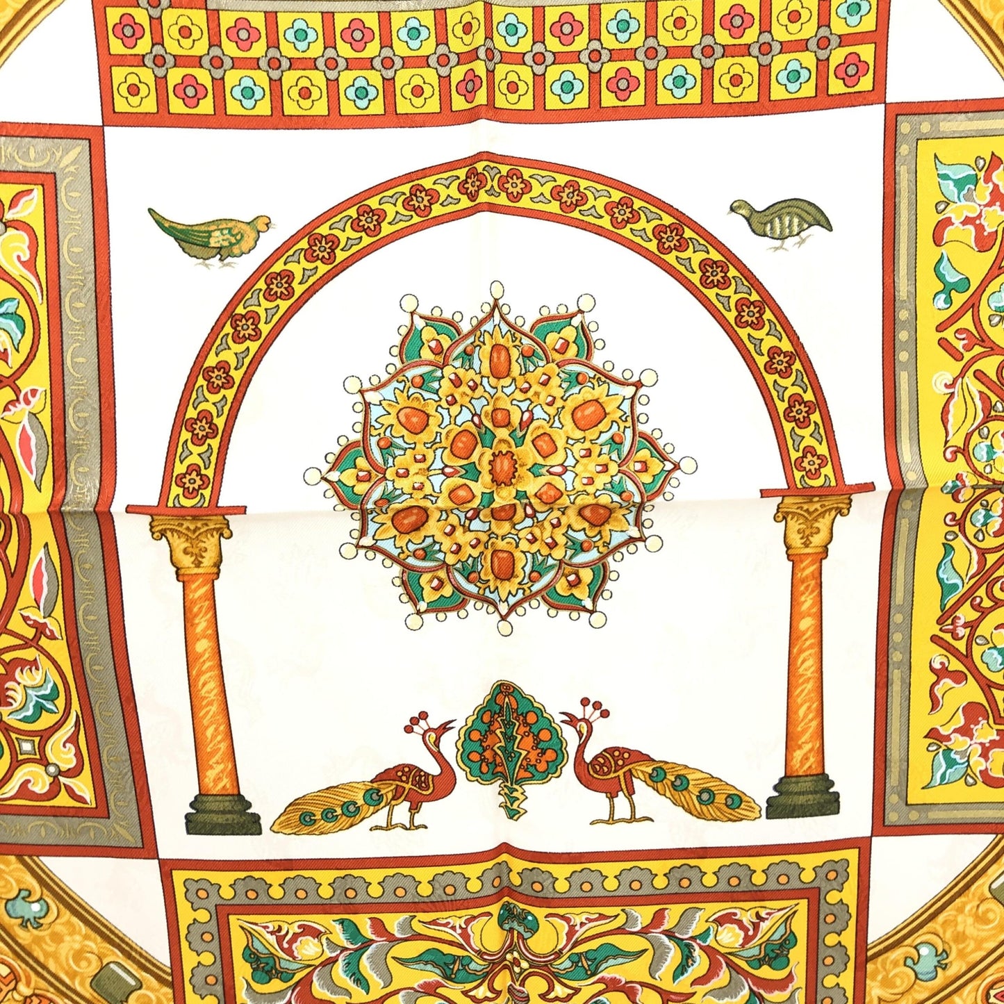 Hermès Preloved HERMÈS Carré 45 "CIELS BYZANTINS" 100% Silk Scarf in Pristine Yellow Opulence