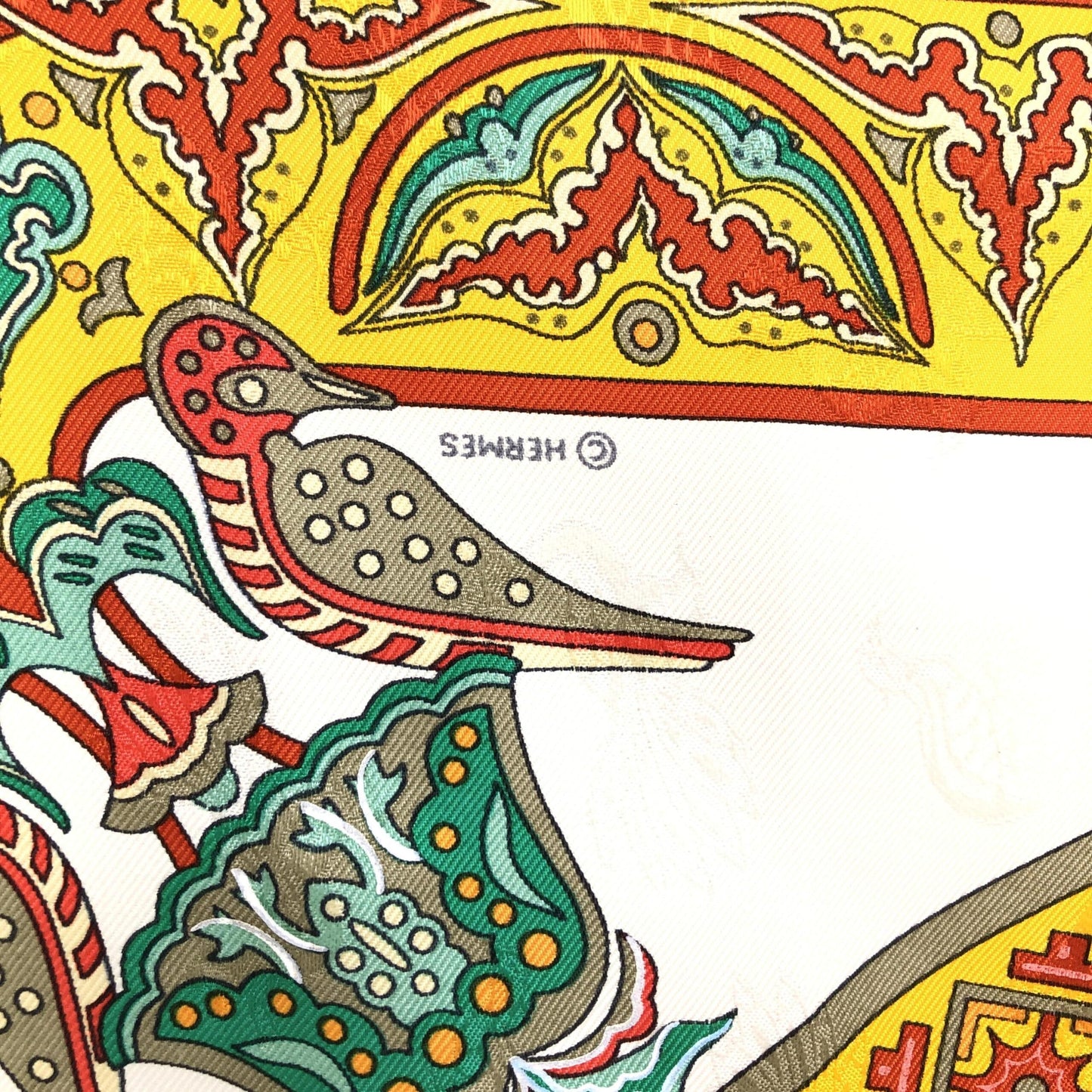 Hermès Preloved HERMÈS Carré 45 "CIELS BYZANTINS" 100% Silk Scarf in Pristine Yellow Opulence