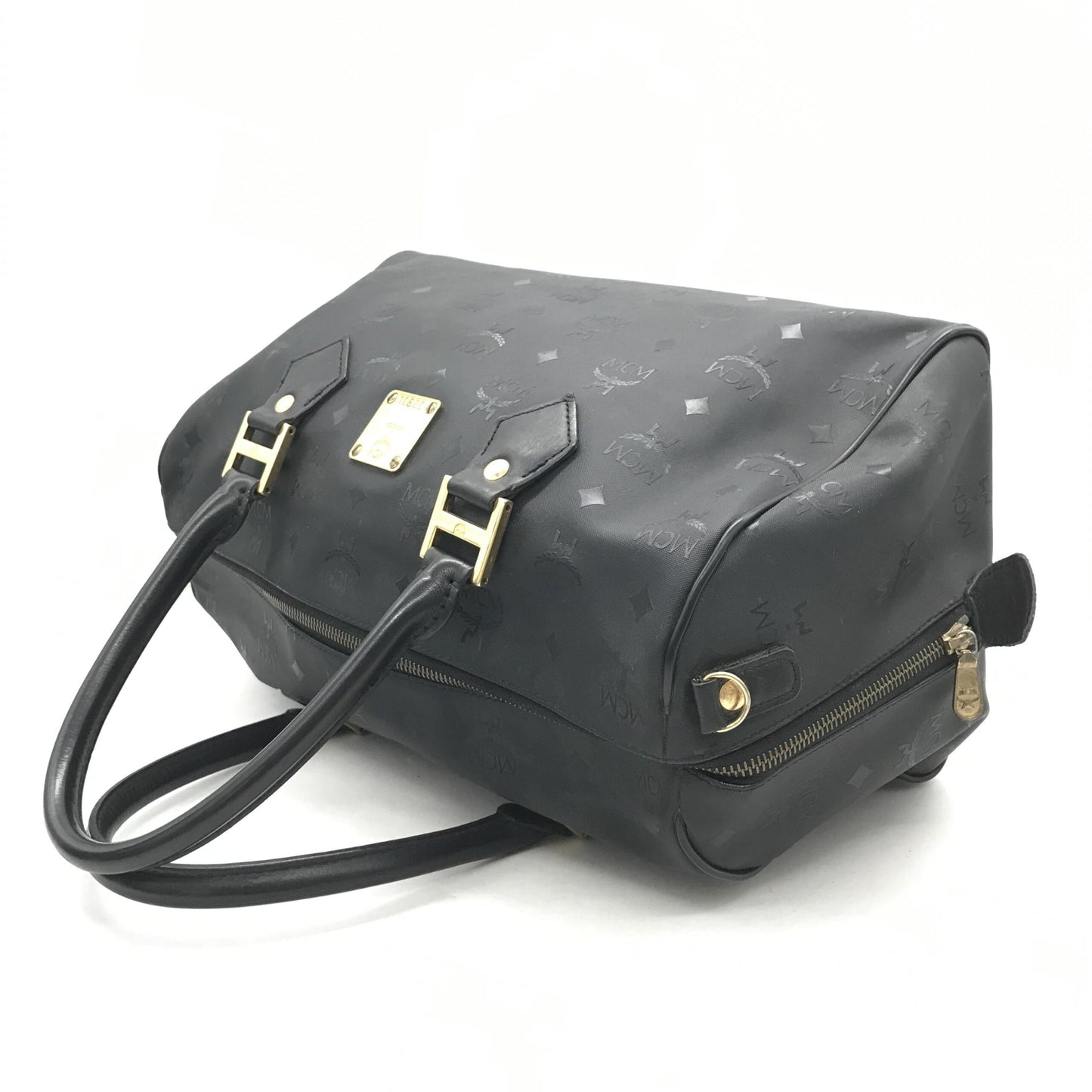 MCM Preloved Black Visetos Monogram Boston Bag