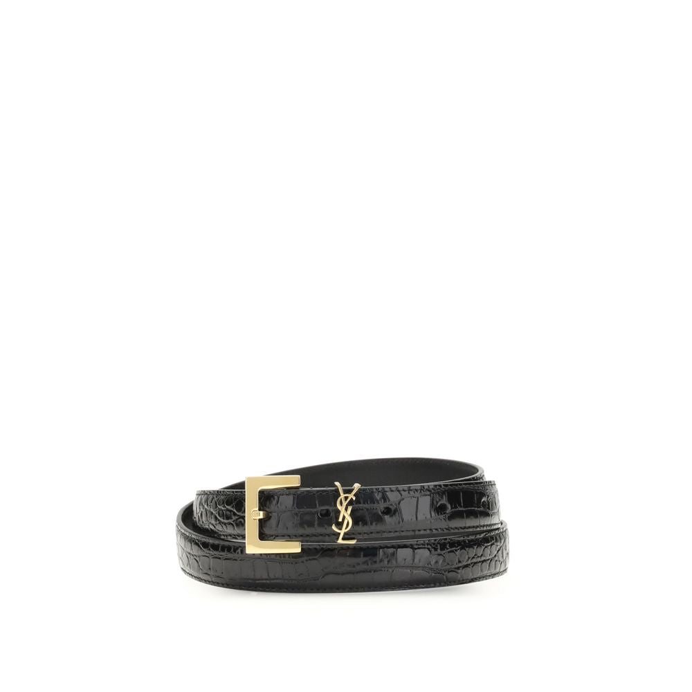 Saint Laurent Black Calf Leather Cassandre Belt