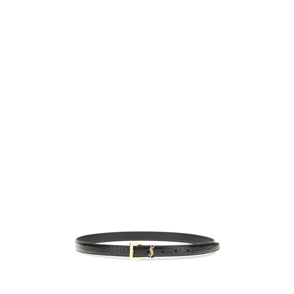 Saint Laurent Black Calf Leather Cassandre Belt