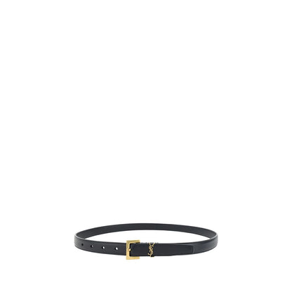 Saint Laurent Black Cassandre Thin Belt in Smooth Leather