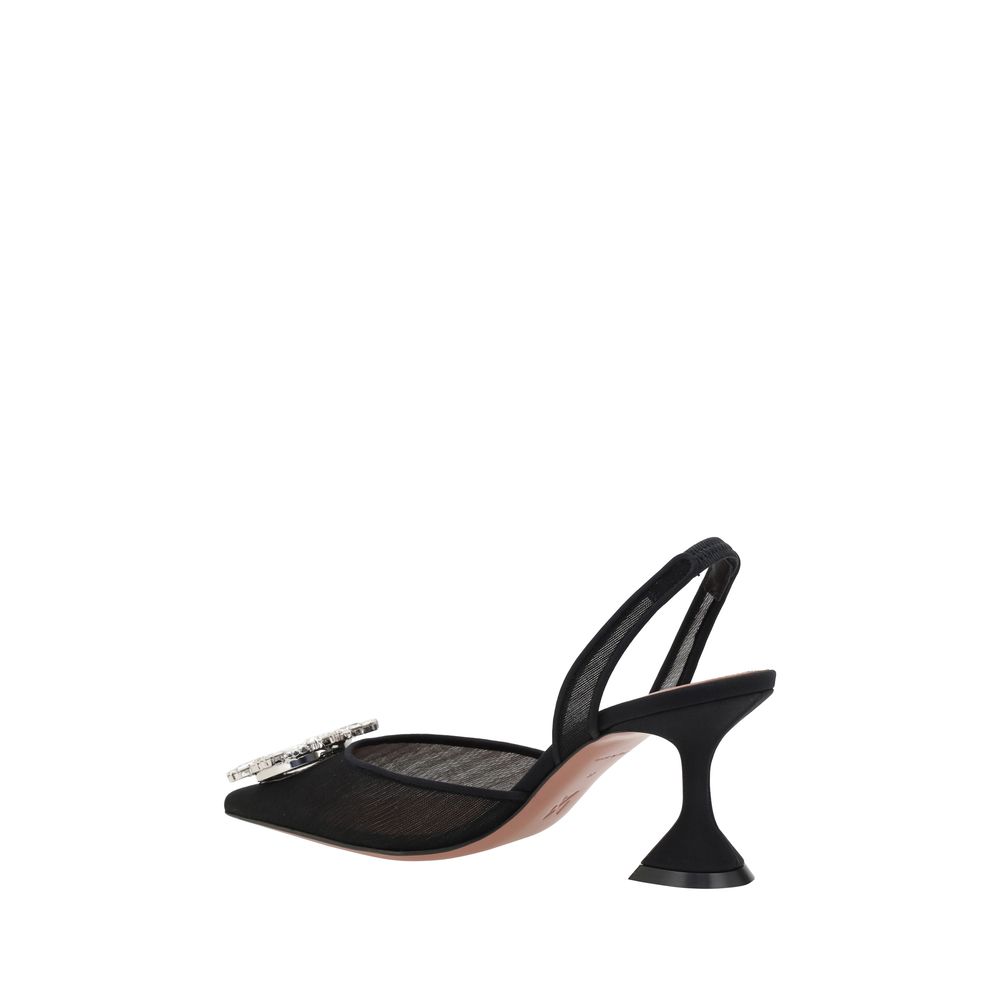 Amina Muaddi Black Nylon High Heel Pumps