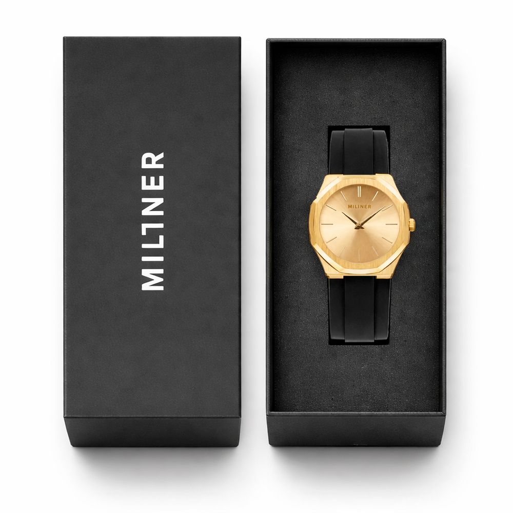 Millner Men’s Black Silicone Sport Watch with Gold Accents