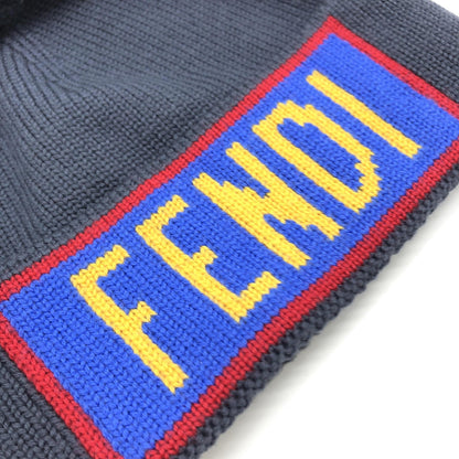 Fendi Preloved Wool Knit Beanie with Logo Design – Immaculate Luxury in Grey