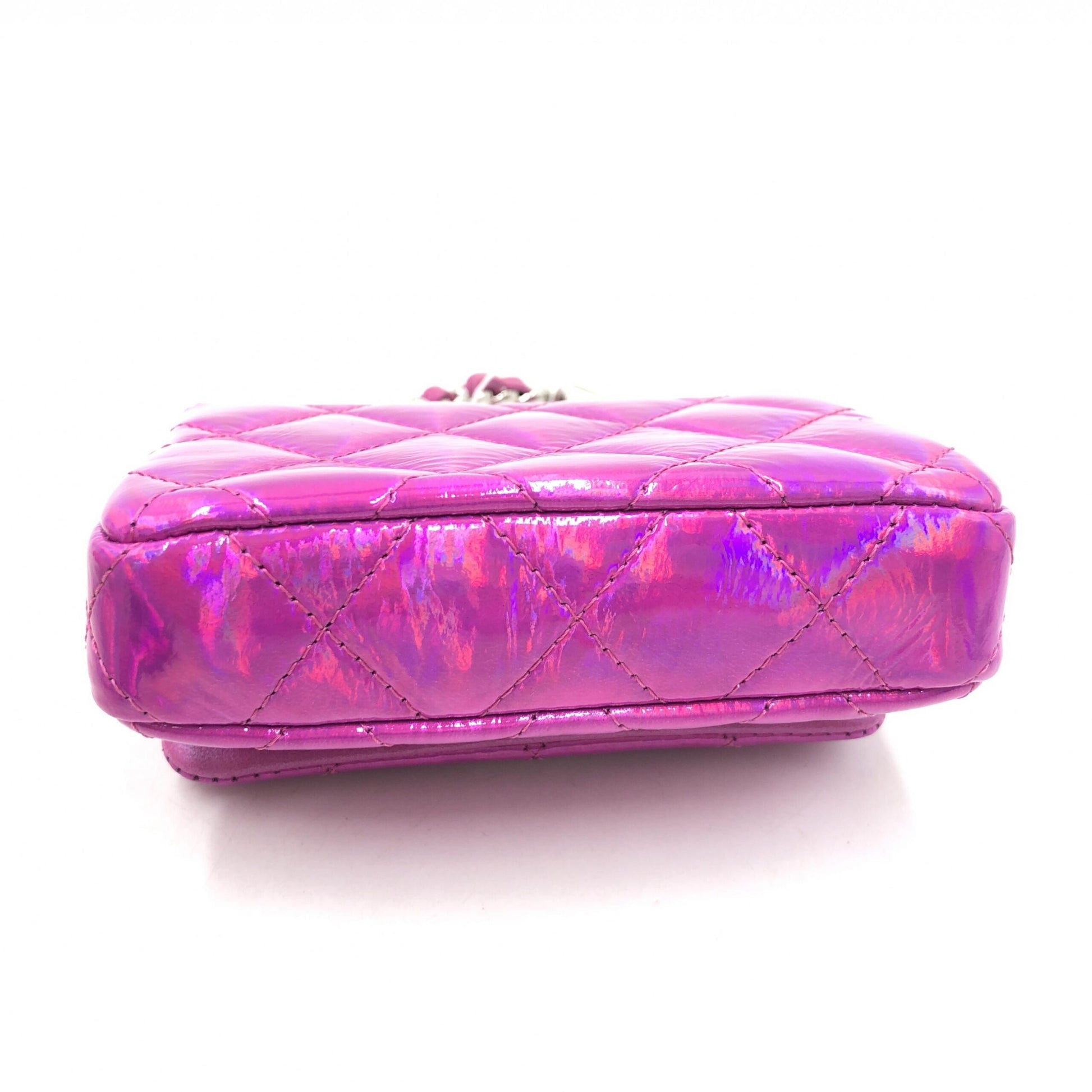 Chanel Iridescent Pink Preloved Quilted Leather Pouch with Mini Purple Charm