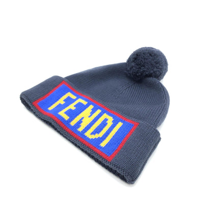 Fendi Preloved Wool Knit Beanie with Logo Design – Immaculate Luxury in Grey