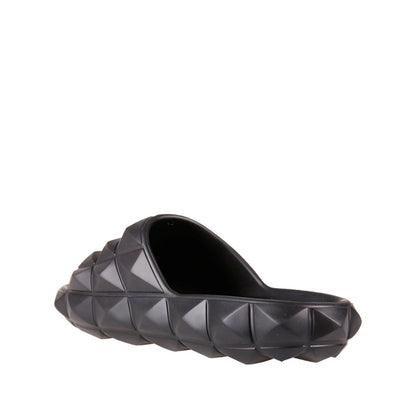 Valentino Garavani Black Rubber Roman Stud Turtle Slide Sandals for Men