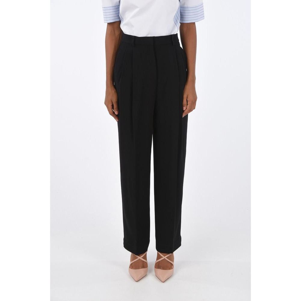 Tory Burch Black Acetate Casual Pants - Double Pleated High Waist Style