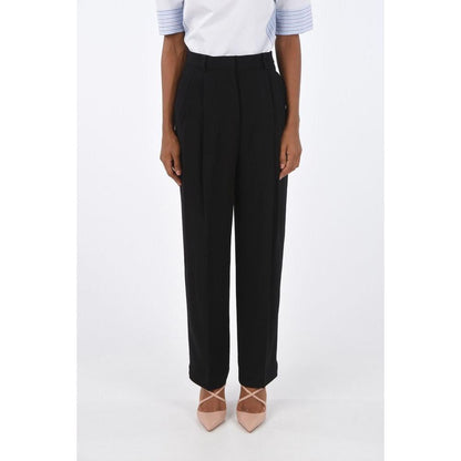 Tory Burch Black Acetate Casual Pants - Double Pleated High Waist Style