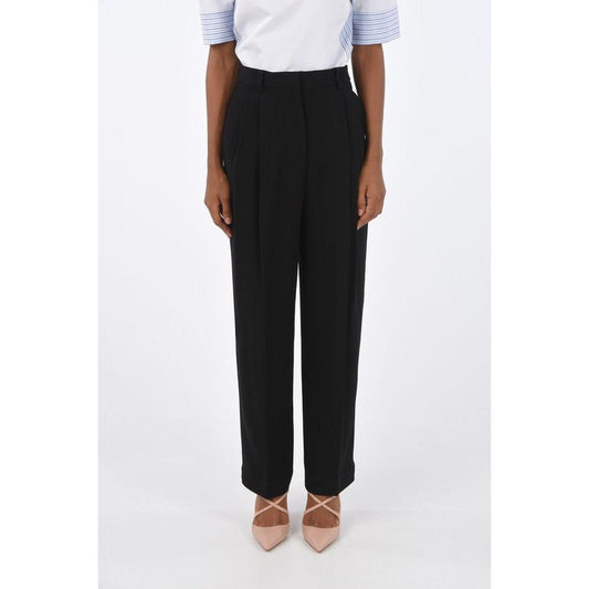 Tory Burch Black Acetate Casual Pants - Double Pleated High Waist Style