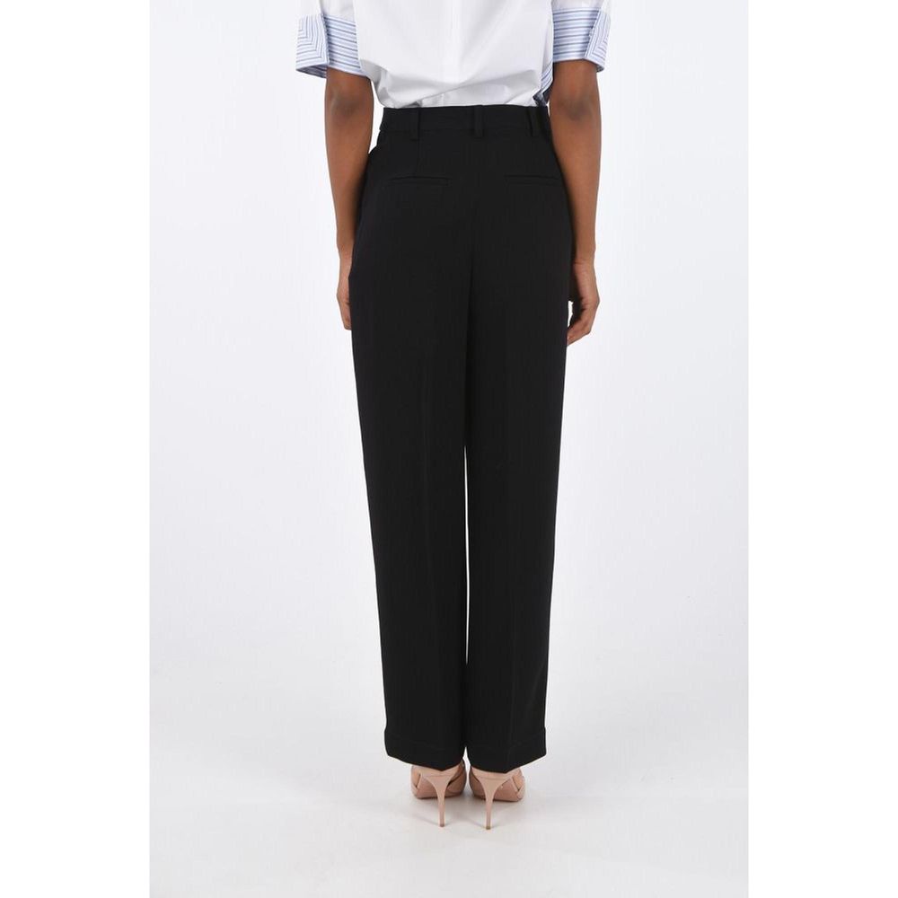 Tory Burch Black Acetate Casual Pants - Double Pleated High Waist Style