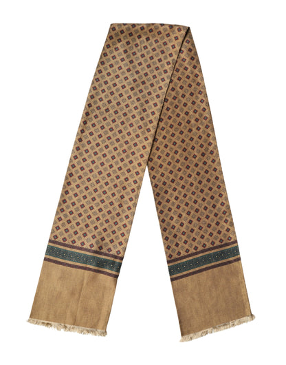 Dolce & Gabbana Brown Silk Geometric Pattern Fringe Scarf