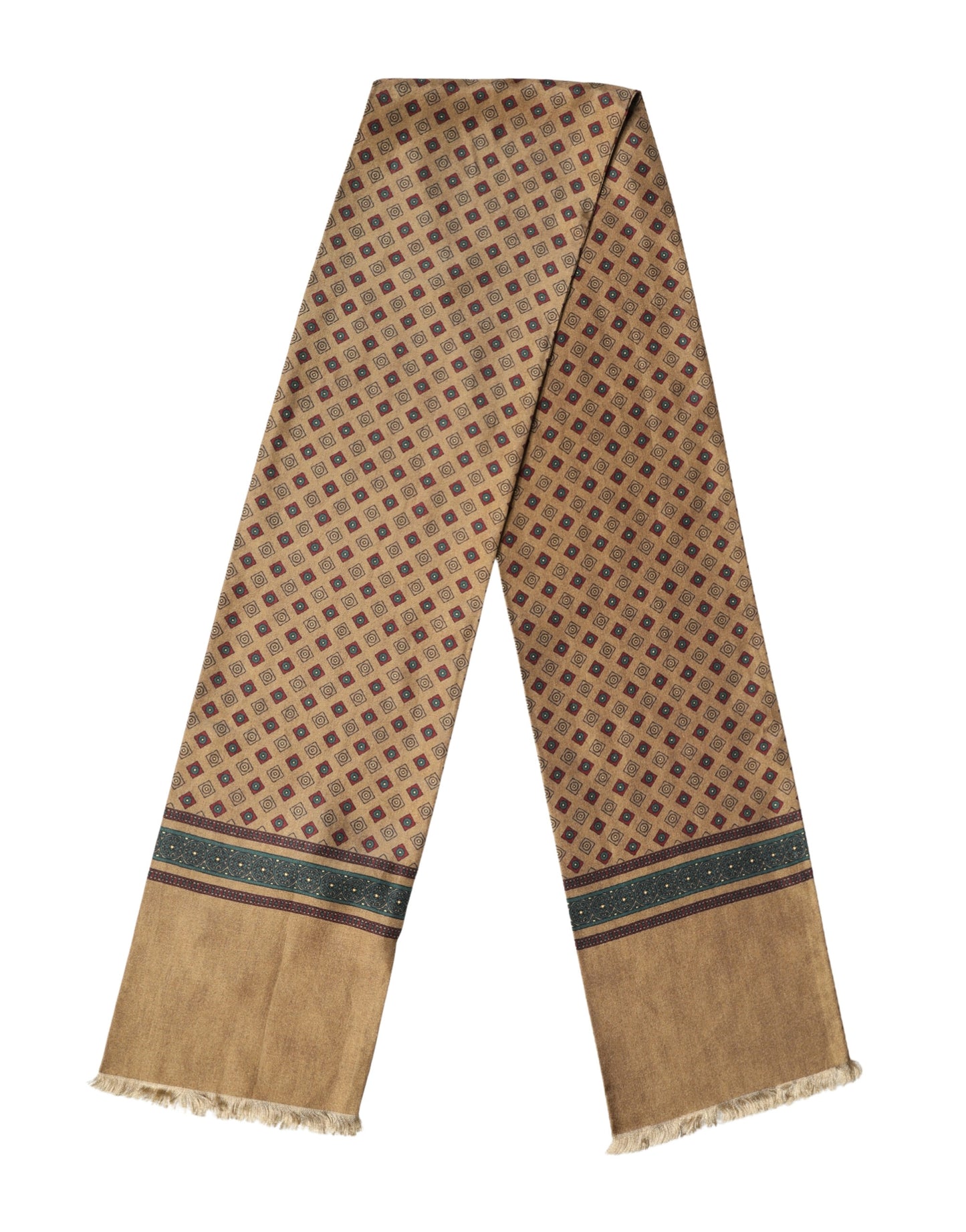 Dolce & Gabbana Brown Silk Geometric Pattern Fringe Scarf