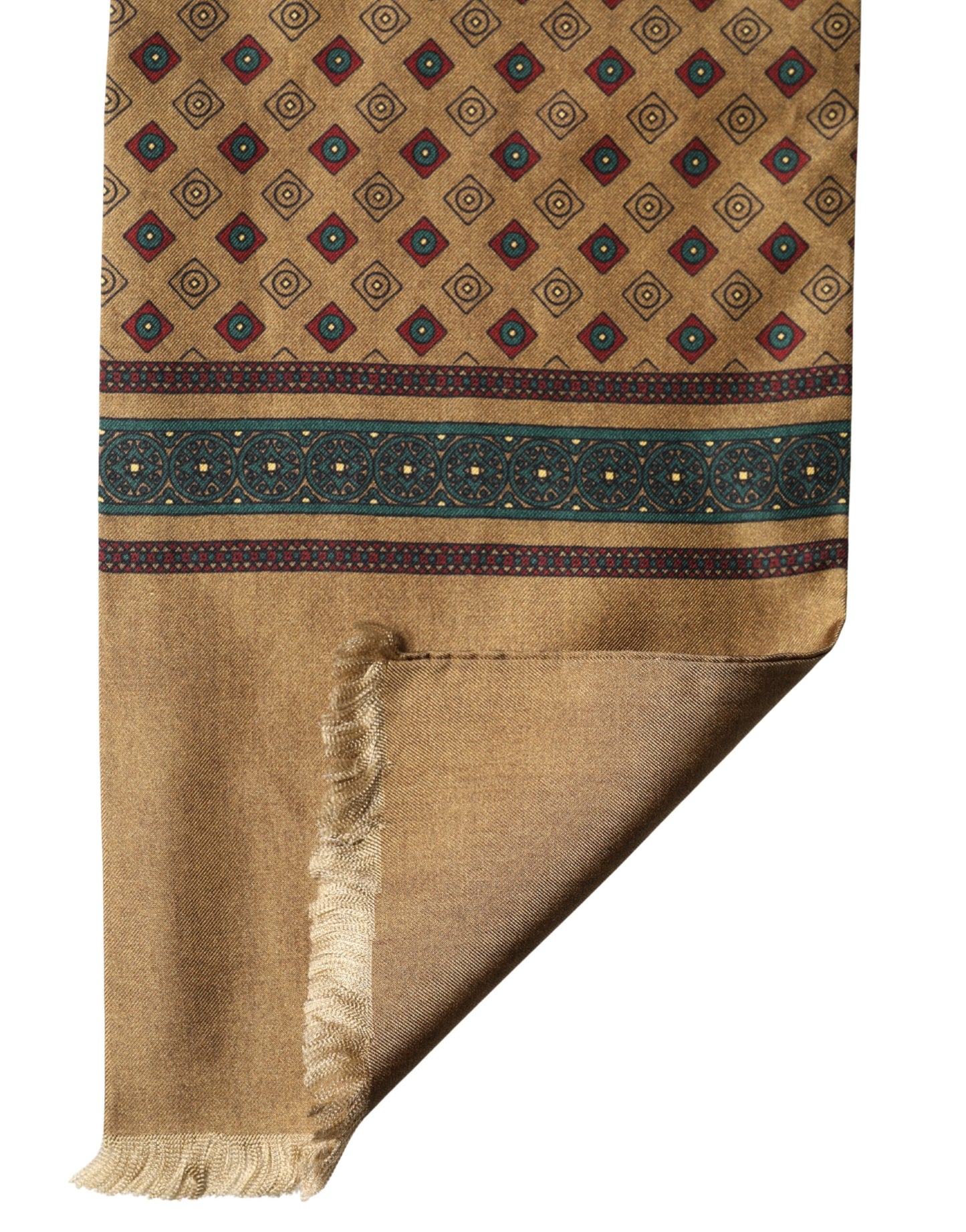Dolce & Gabbana Brown Silk Geometric Pattern Fringe Scarf