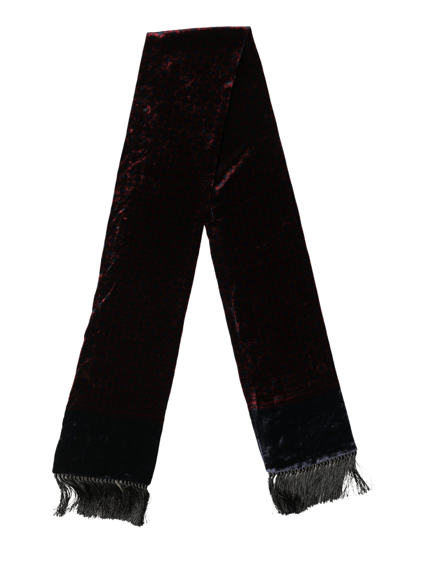 Dolce & Gabbana Black Red Rayon Geometric Pattern Fringe Scarf
