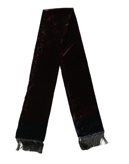 Dolce & Gabbana Black Red Rayon Geometric Pattern Fringe Scarf
