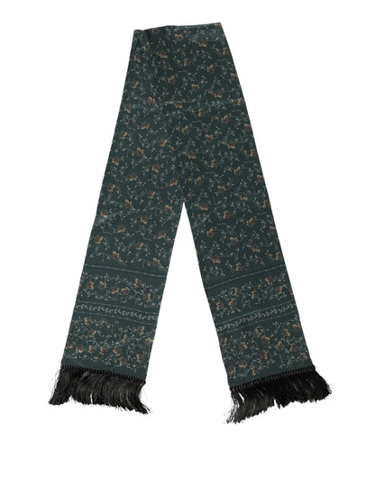 Dolce & Gabbana Green Silk Floral Pattern Fringed Scarf