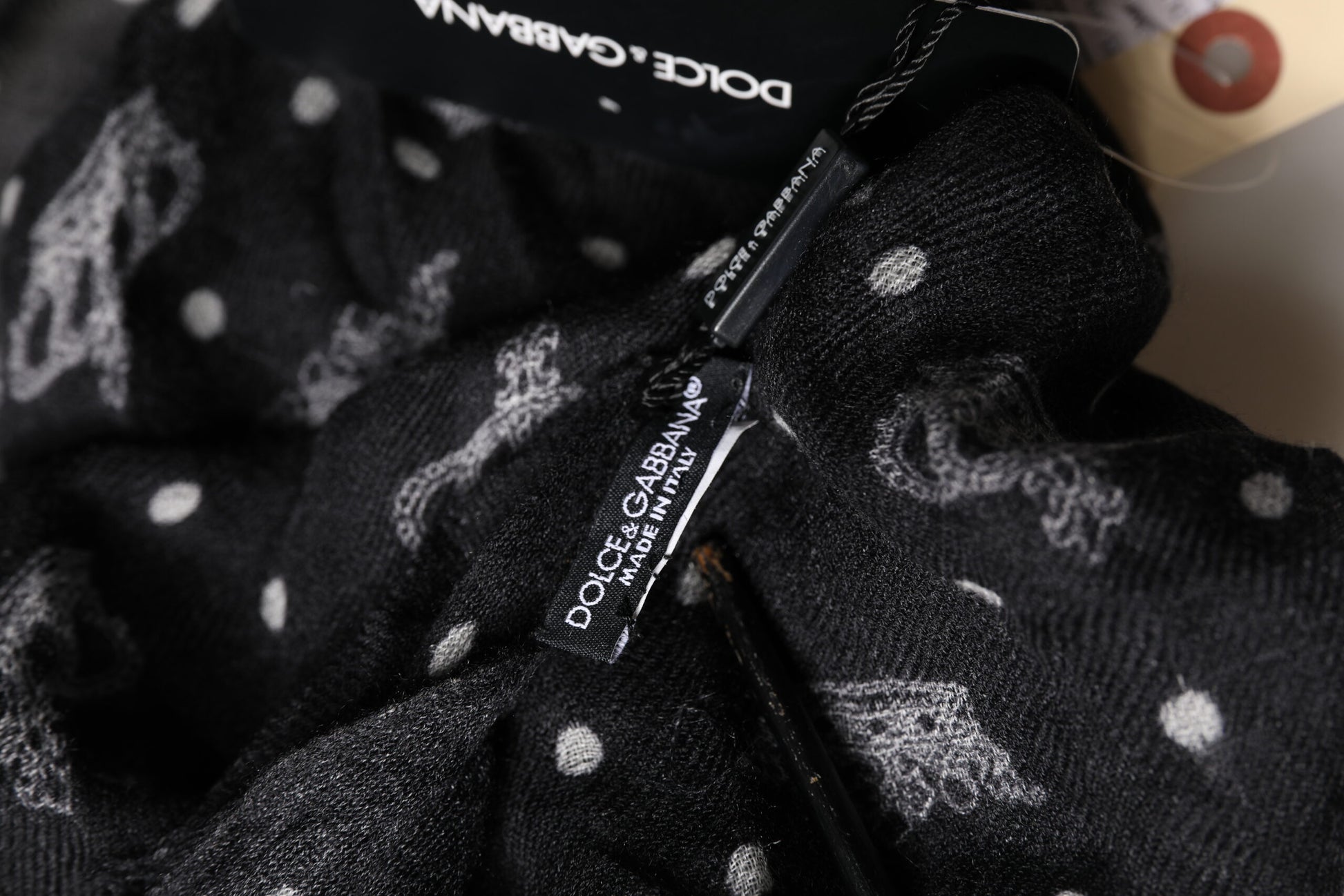 Dolce & Gabbana Black Wool Crown Print Fringe Neck Wrap 180cm x 65cm Scarf