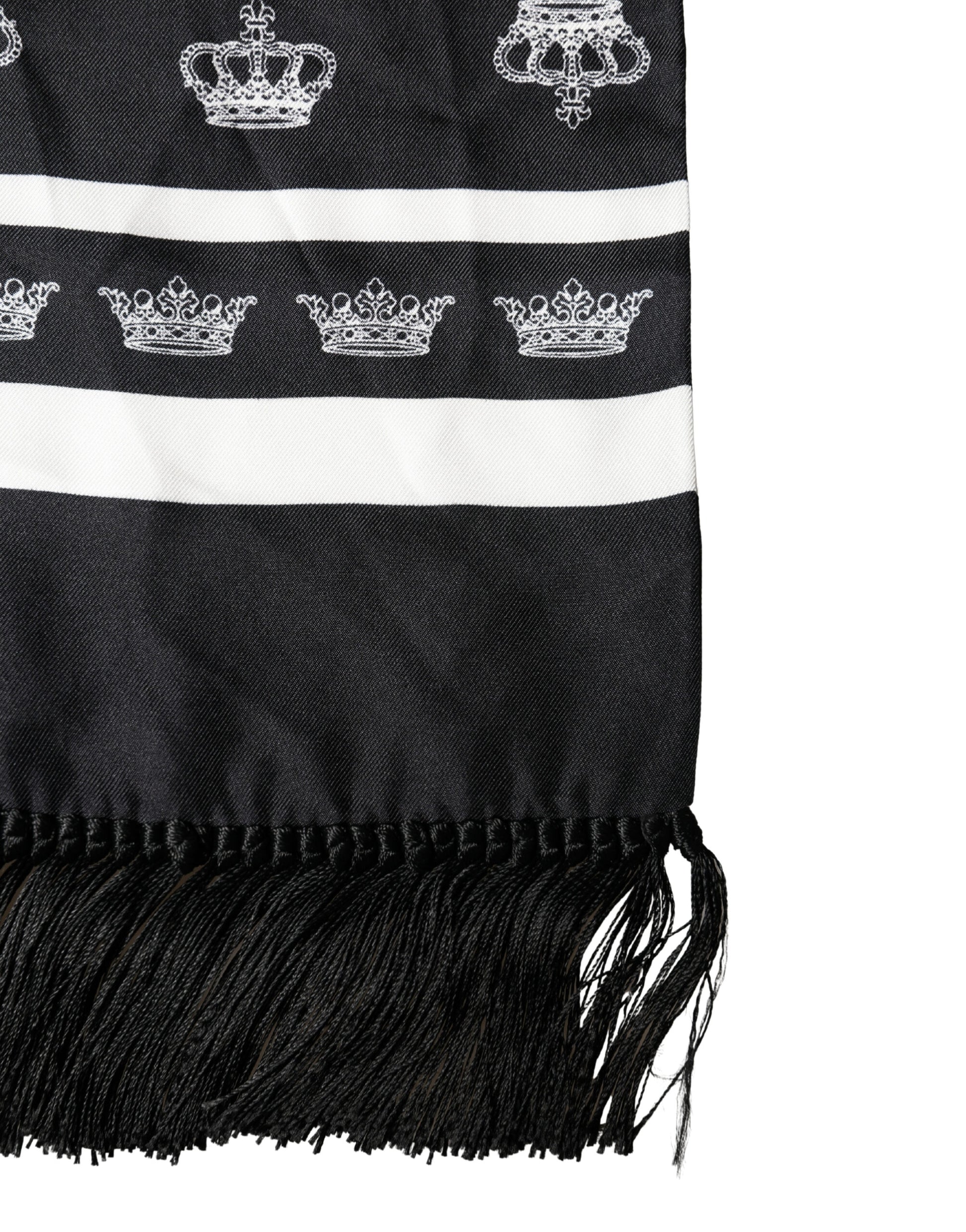 Dolce & Gabbana Black Silk Crown Fringe Neck Wrap Scarf