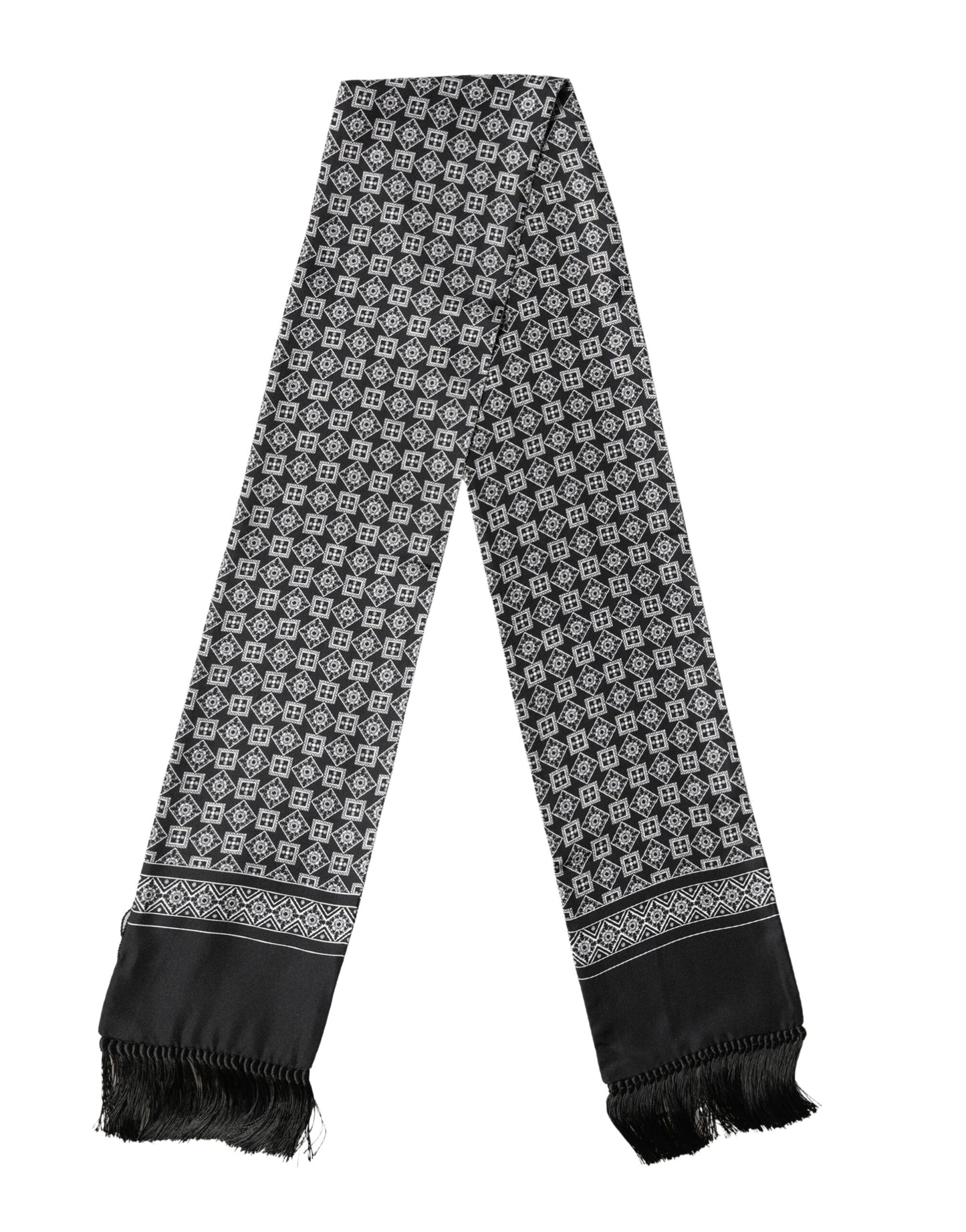 Dolce & Gabbana Black & White Silk Geometric Neck Wrap Scarf