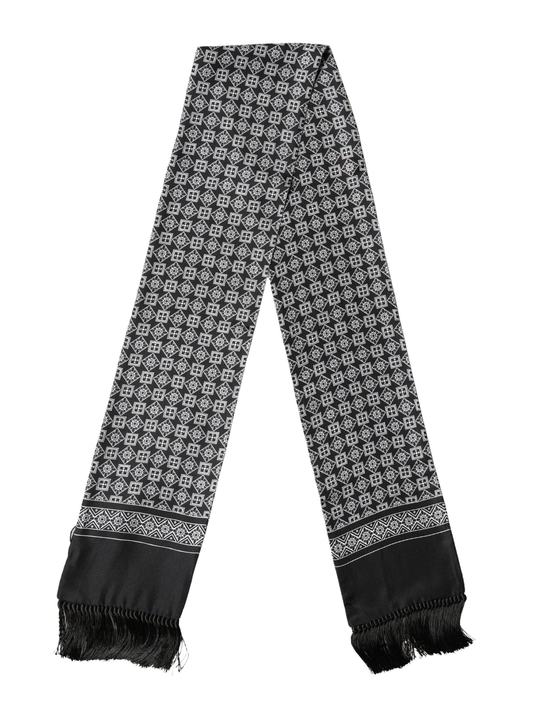 Dolce & Gabbana Black & White Silk Geometric Neck Wrap Scarf