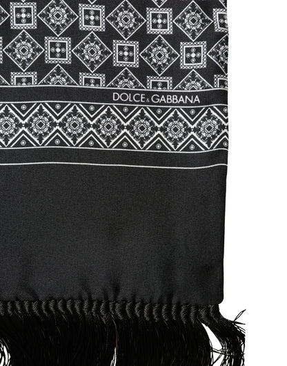 Dolce & Gabbana Black & White Silk Geometric Neck Wrap Scarf
