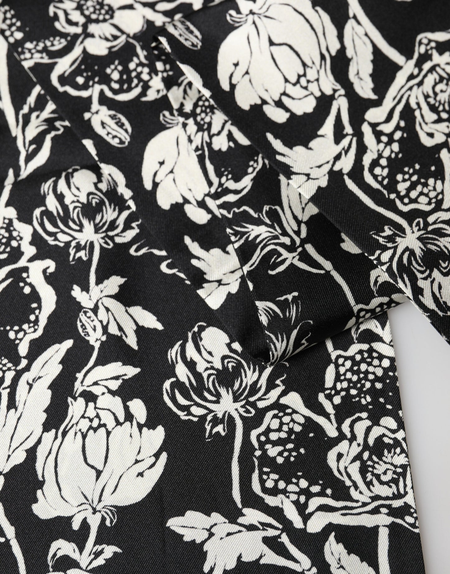 Dolce & Gabbana Black & White Silk Floral Print Fringe Scarf
