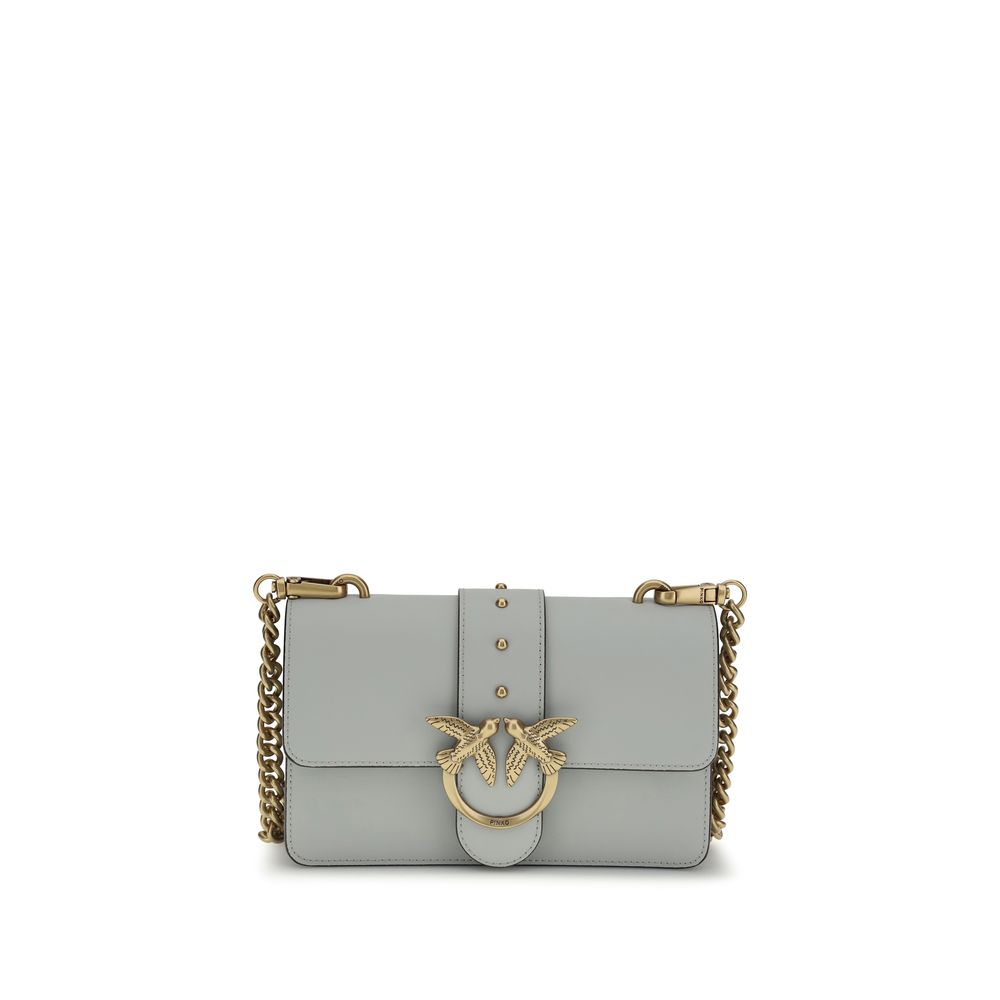 PINKO Gray Calf Leather Gold Hardware Shoulder Bag