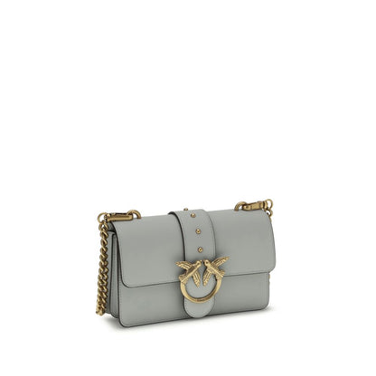 PINKO Gray Calf Leather Gold Hardware Shoulder Bag