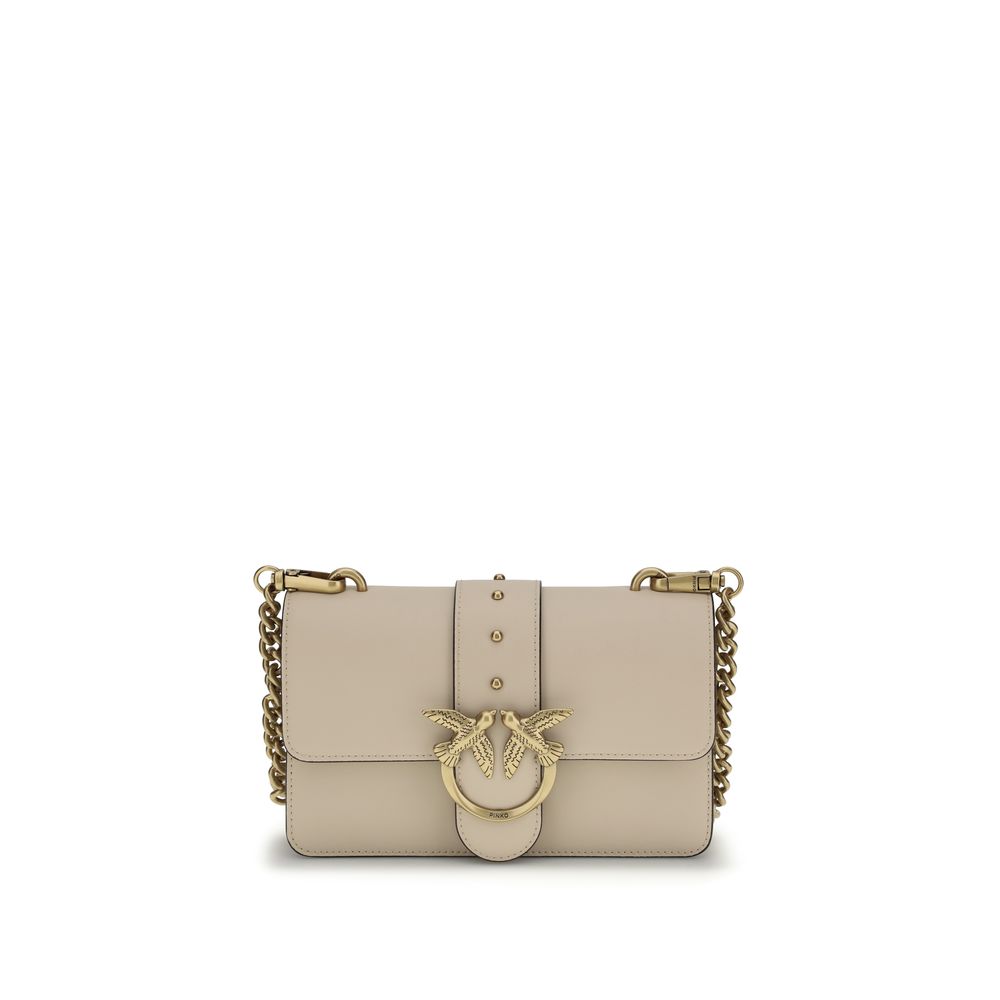 PINKO Beige Calf Leather Gold Hardware Shoulder Bag