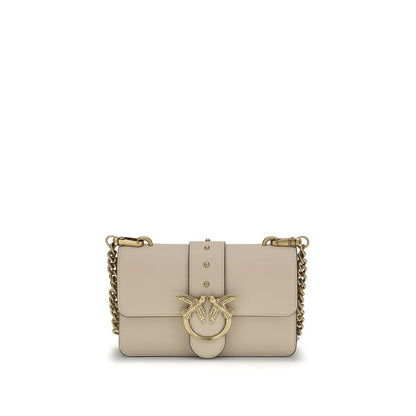 PINKO Beige Calf Leather Gold Hardware Shoulder Bag