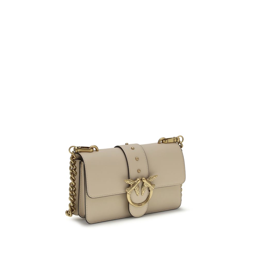 PINKO Beige Calf Leather Gold Hardware Shoulder Bag
