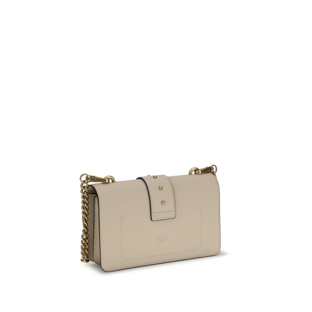 PINKO Beige Calf Leather Gold Hardware Shoulder Bag