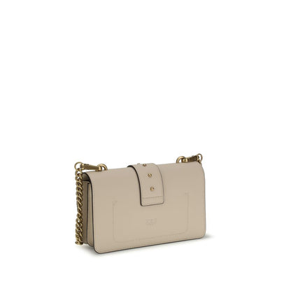 PINKO Beige Calf Leather Gold Hardware Shoulder Bag