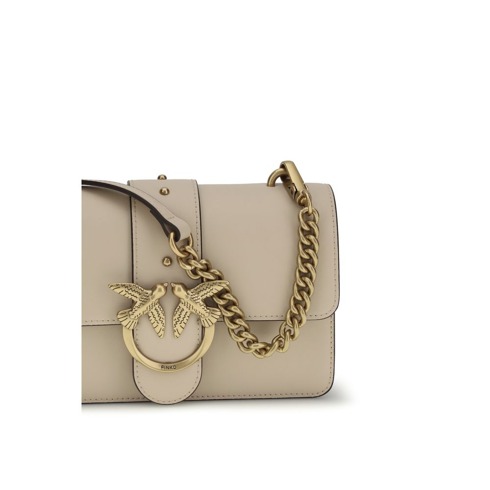 PINKO Beige Calf Leather Gold Hardware Shoulder Bag