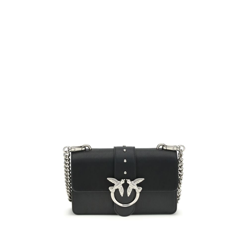 PINKO Black Calf Leather Bos Taurus Shoulder Bag