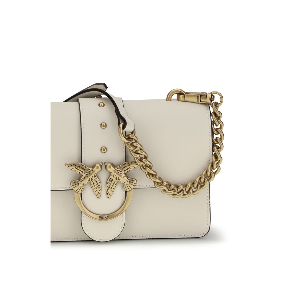 PINKO Love One Small Shoulder Bag in Beige Calf Leather