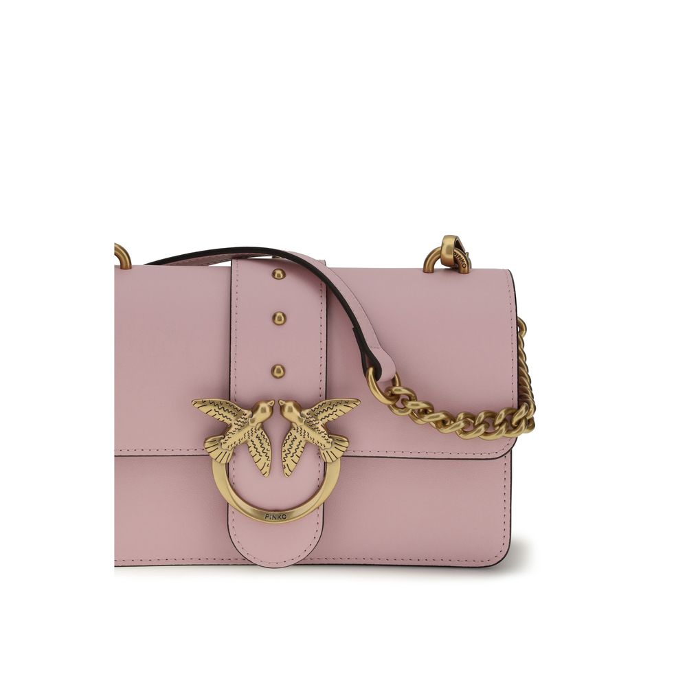 PINKO Pink Calf Leather Gold Hardware Shoulder Bag