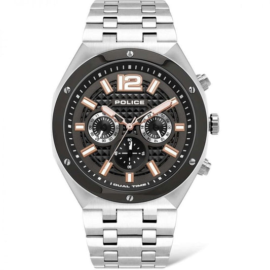 Police Men's Grey Stainless Steel Dress Watch with Dual Time