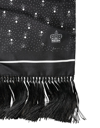 Dolce & Gabbana Black White Silk Dotted Print Foulard Scarf