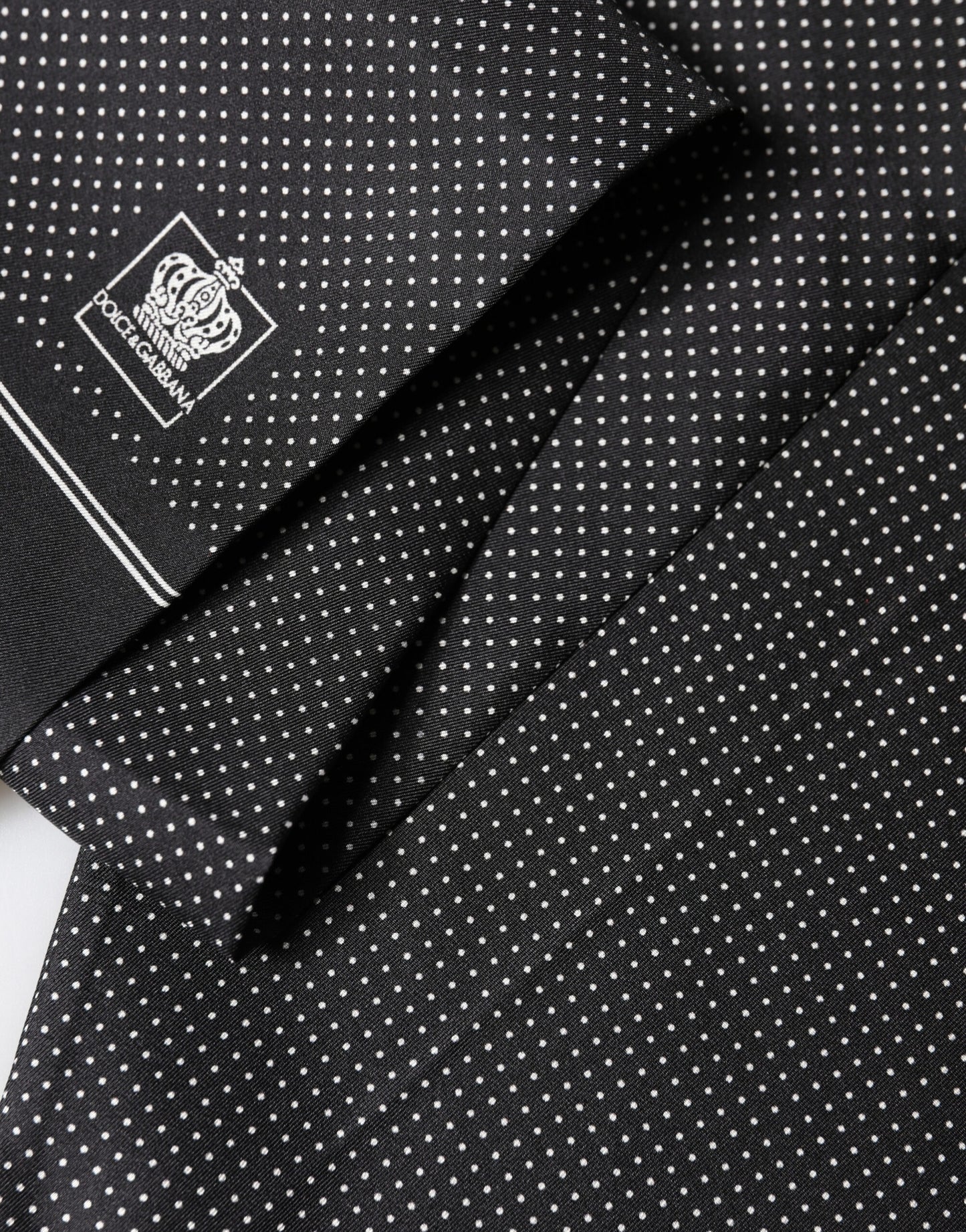 Dolce & Gabbana Black Silk Polka Dot Crown Foulard Scarf