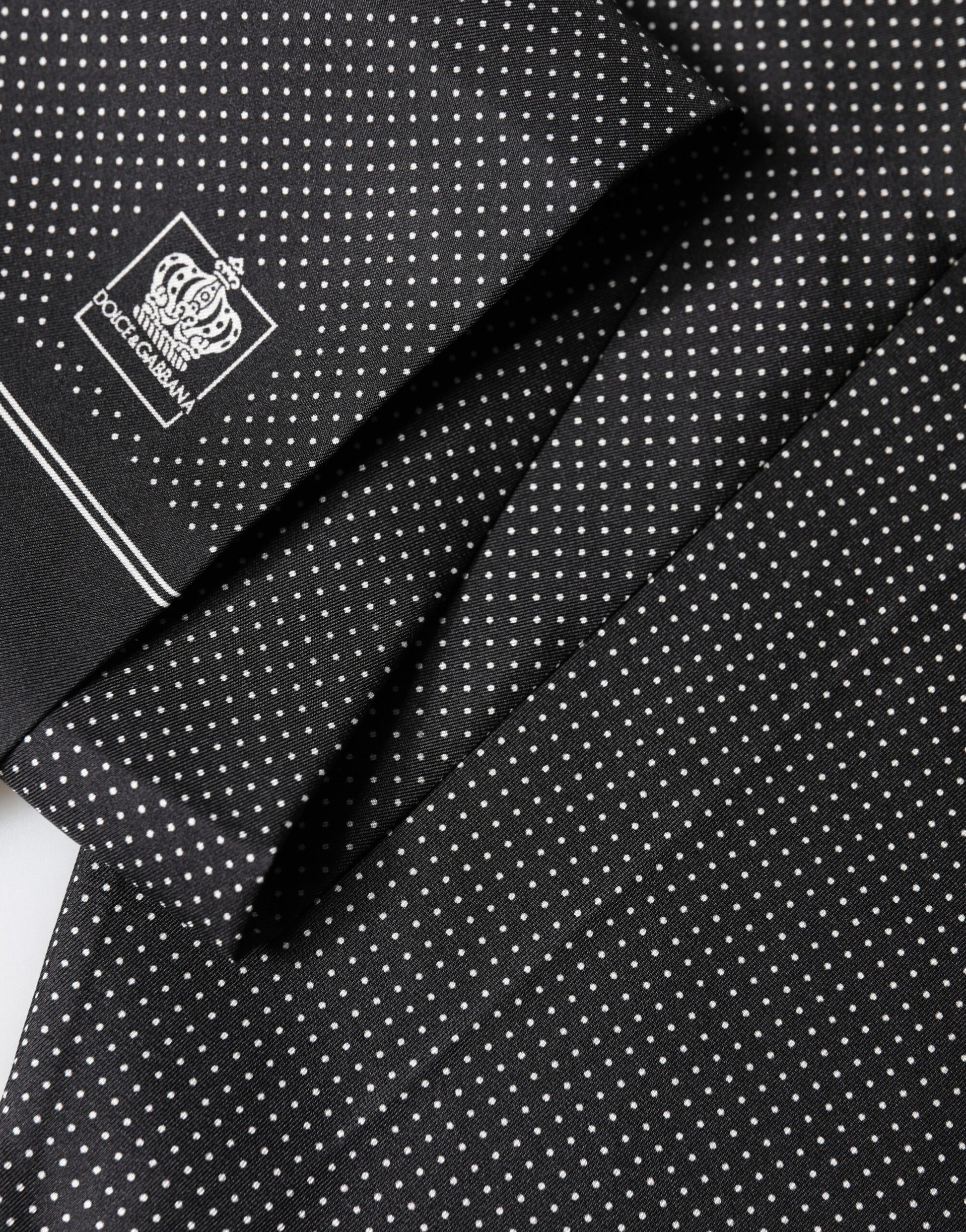 Dolce & Gabbana Black Silk Polka Dot Crown Foulard Scarf