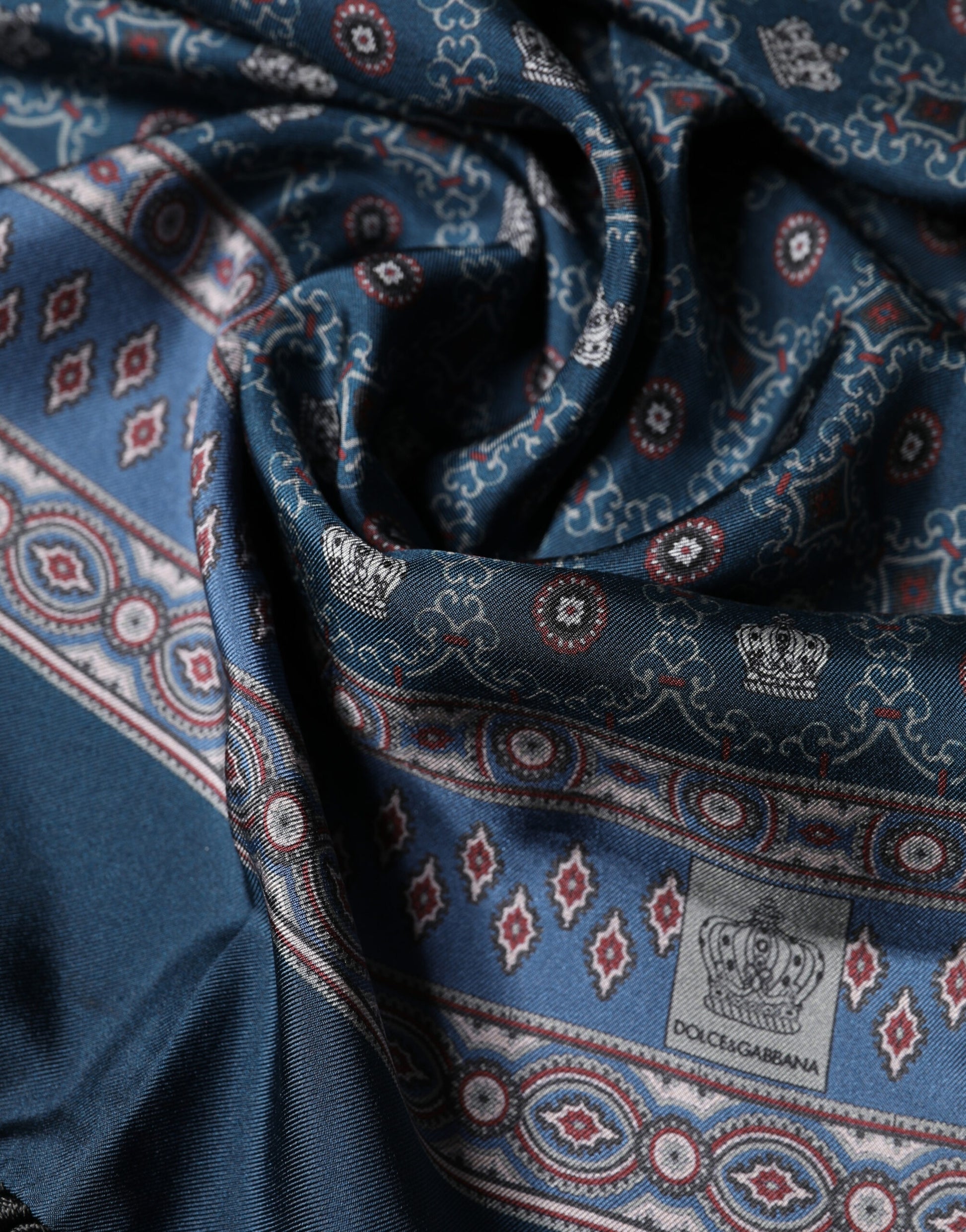 Dolce & Gabbana Blue Silk Crown Geometric Wrap Foulard 184cm X 33cm Scarf